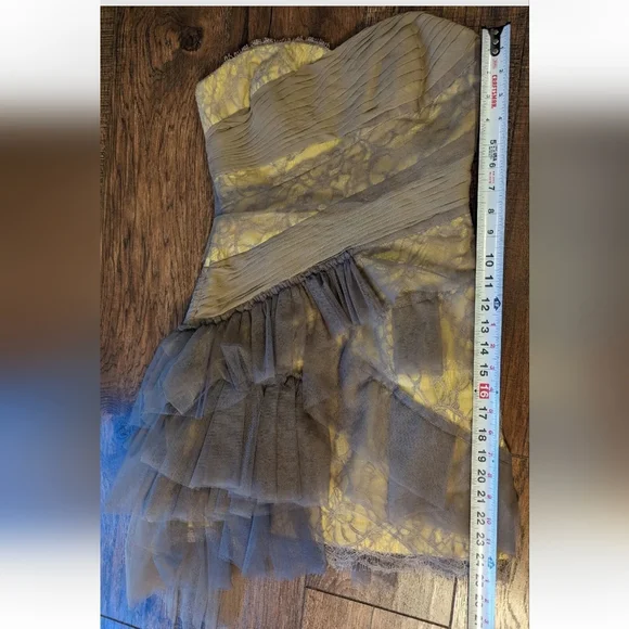 BCBG MaxAzria Runway Sz 2 Tulle Lace Yellow Asymmetric Bodycon Dress Retail $429 - Picture 13 of 16